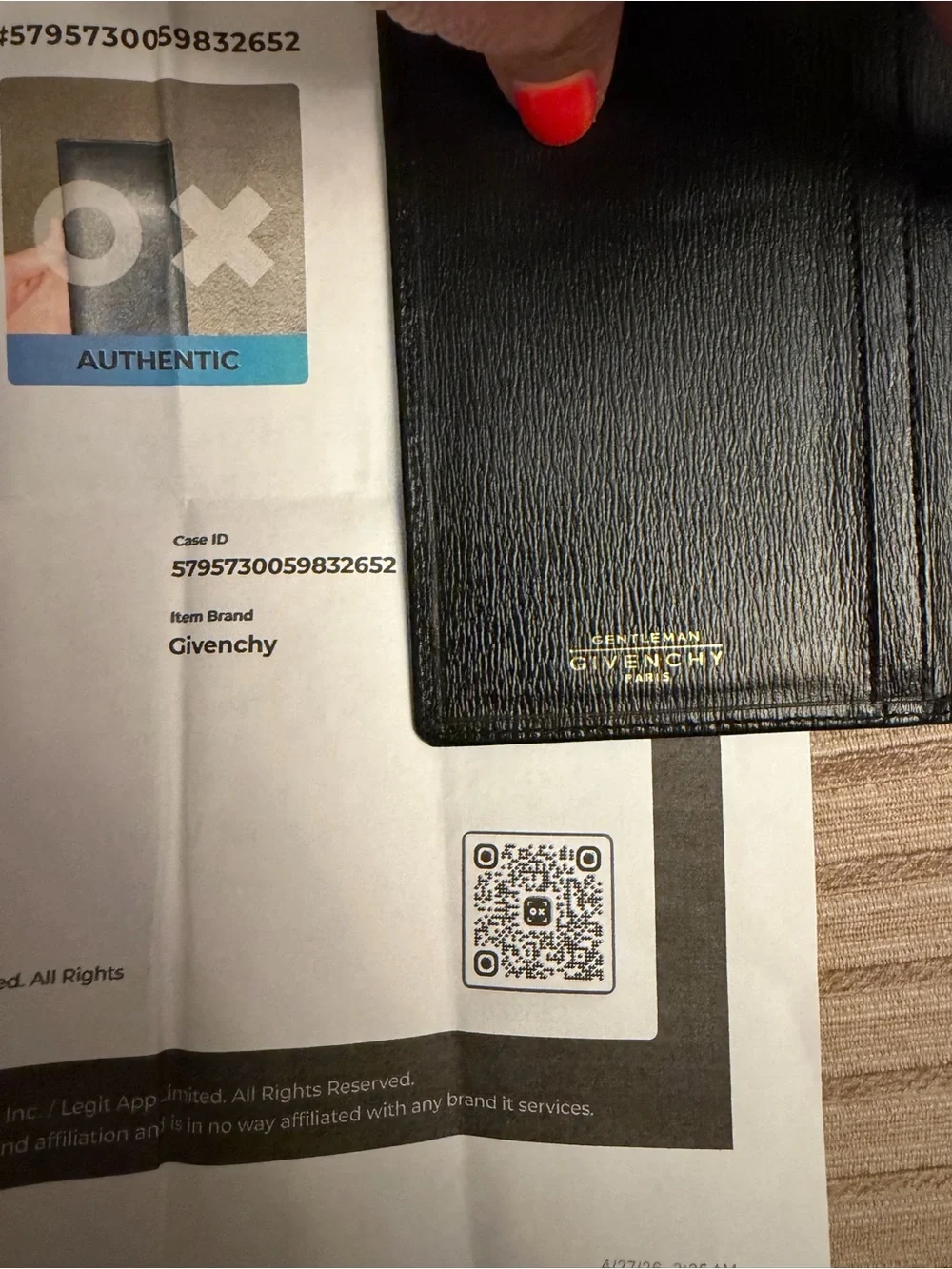 Givenchy Black Leather Checkbook Wallet with COA